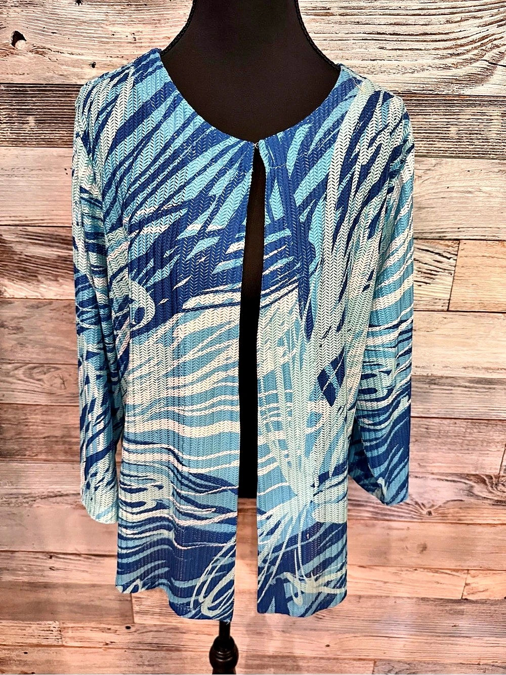 Chico's Abstract Print Open Front Cardigan Blue Size 2